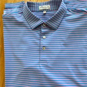 Peter Millar Blue and Pink Striped Performance Polo L